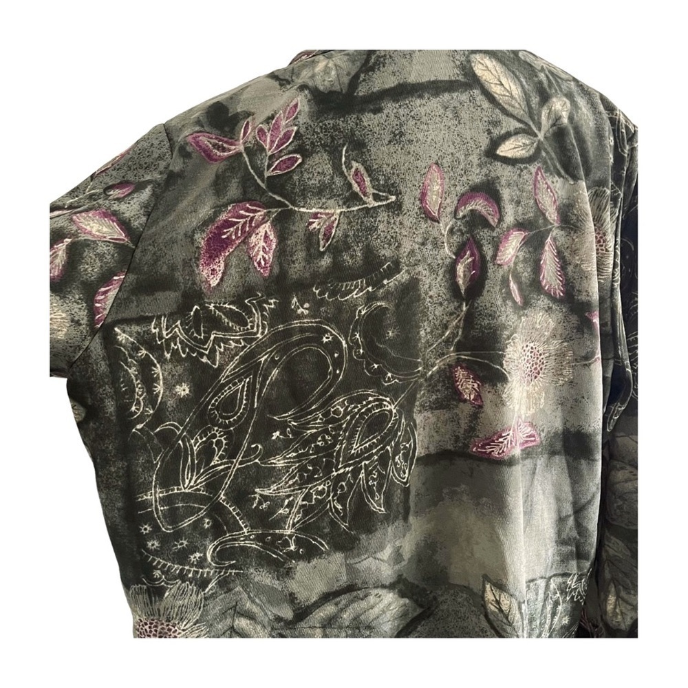 Vintage Tanjay Green Purple Floral Plants Button Down Shirt Ethereal Garden 20W - Picture 5 of 7